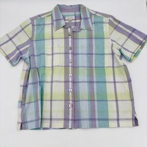 VINTAGE LINEN BUTTON UP Women's Short Sleeve Top Shirt Colorful Christopher